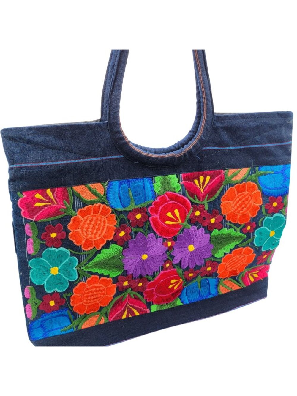 Embroidered Mexican Floral LG Boho Tote/Bag Bag Zippered Back Pockets